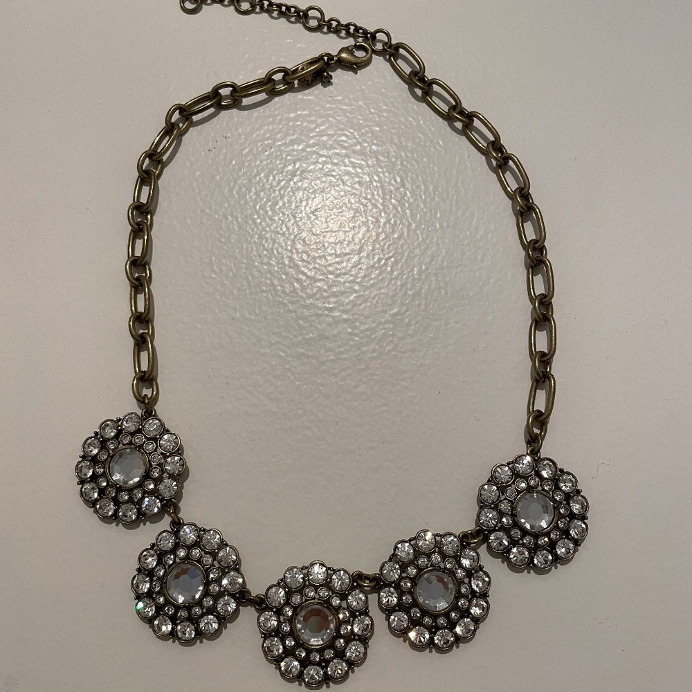 J. Crew Crystal Flower Gold Necklace